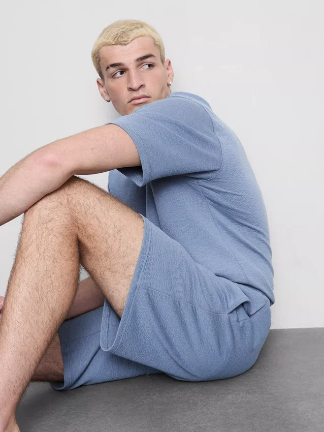 Textured drawstring pajama shorts