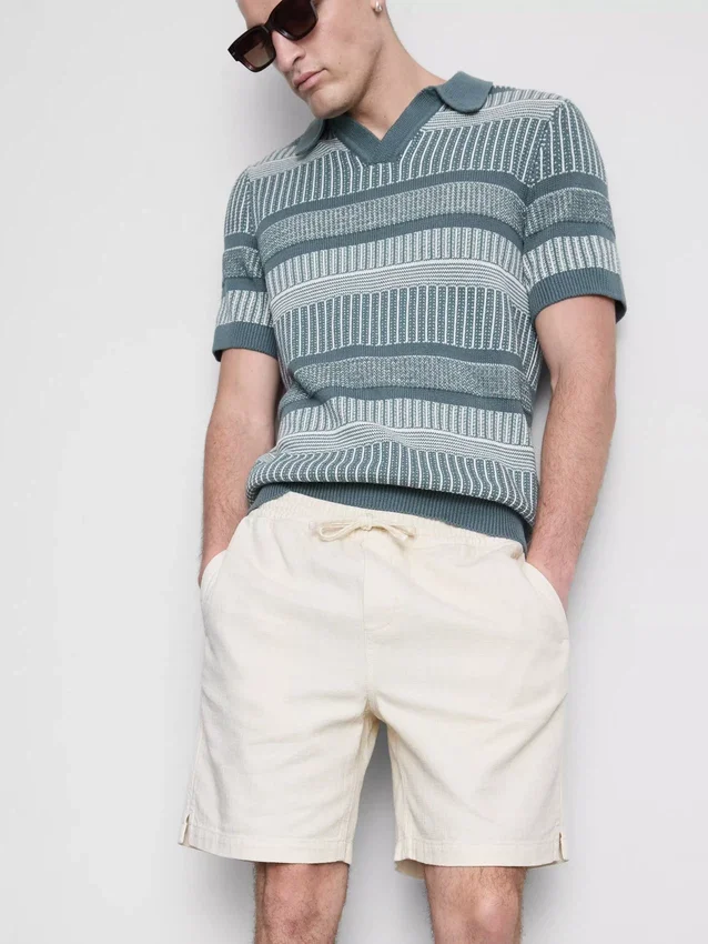 Textured drawstring shorts