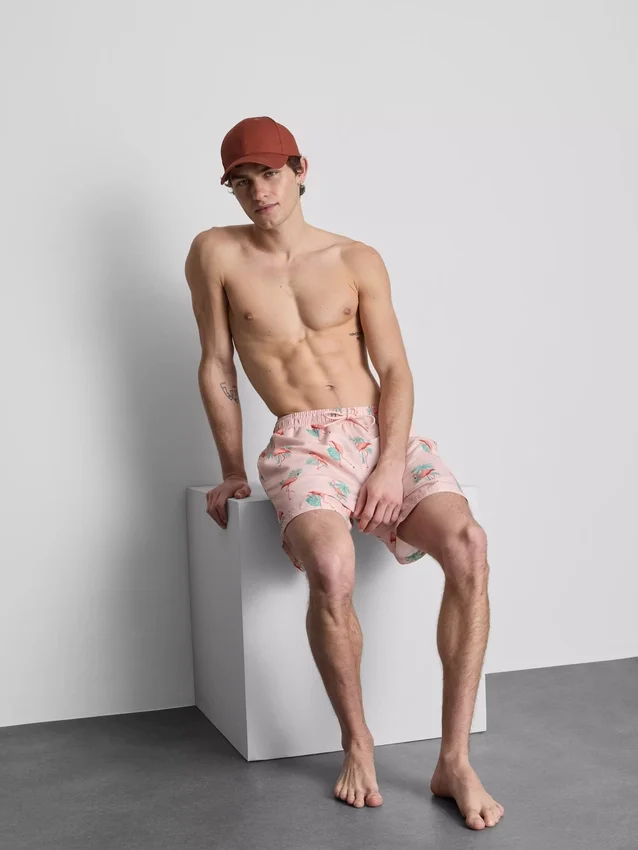 Textured flamingo swimming shorts