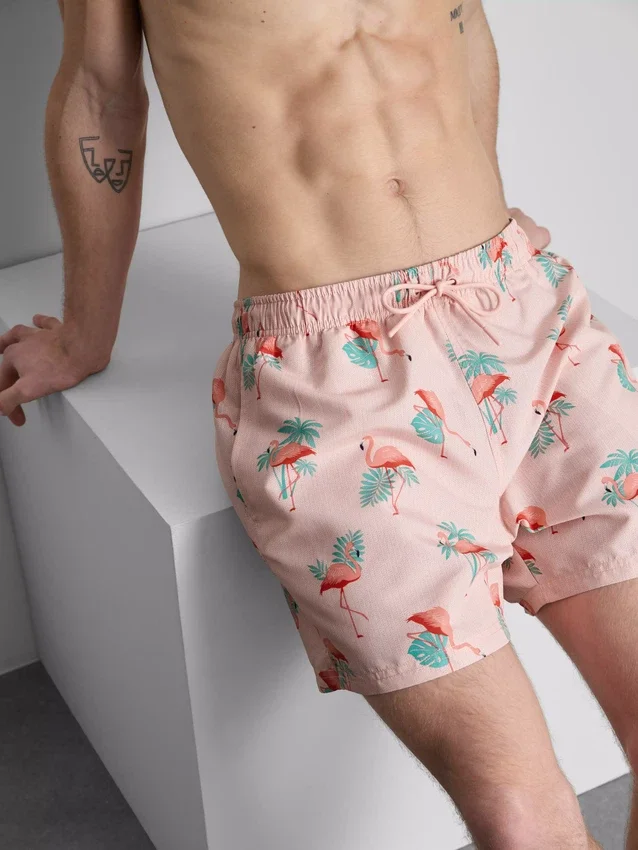 Textured flamingo swimming shorts