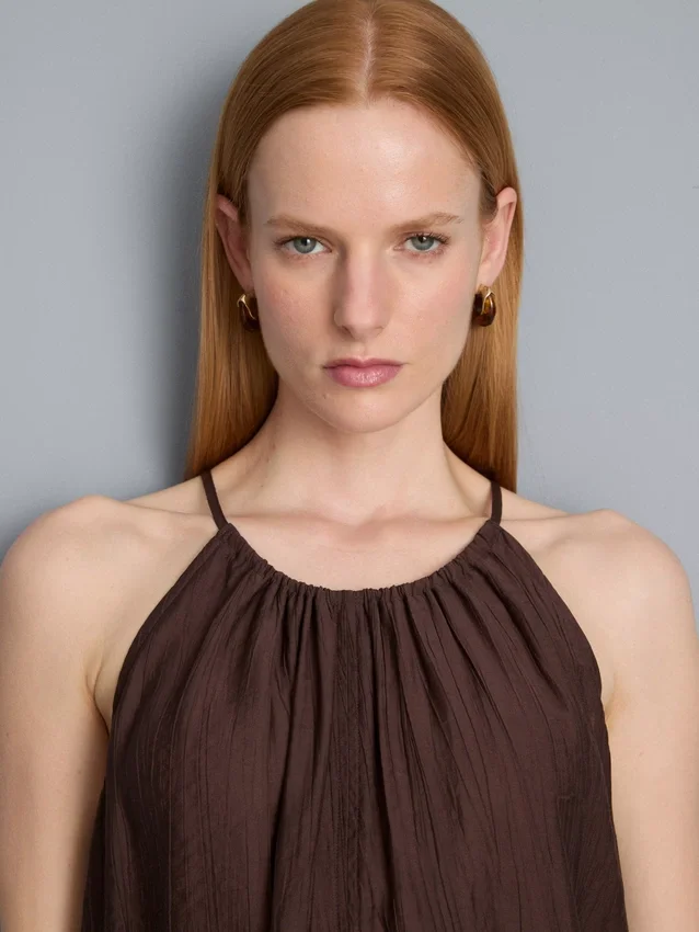 Textured halterneck trapeze top