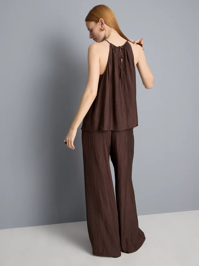 Textured halterneck trapeze top