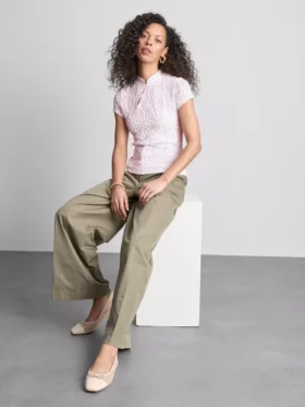 Textured high collar top