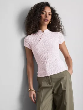 Textured high collar top