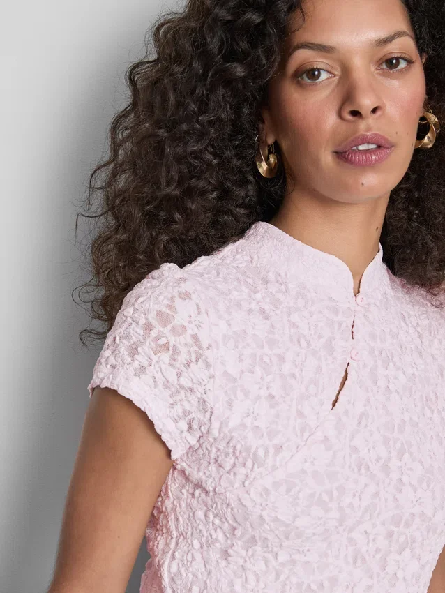 Textured high collar top