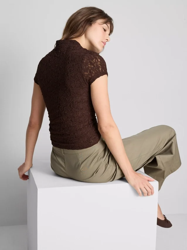 Textured high collar top