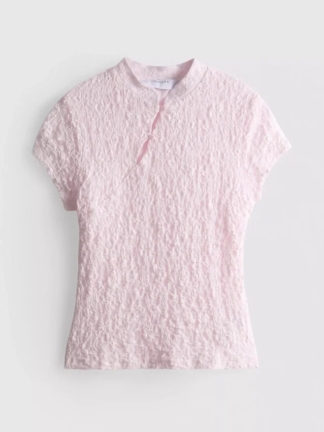 Textured high collar top