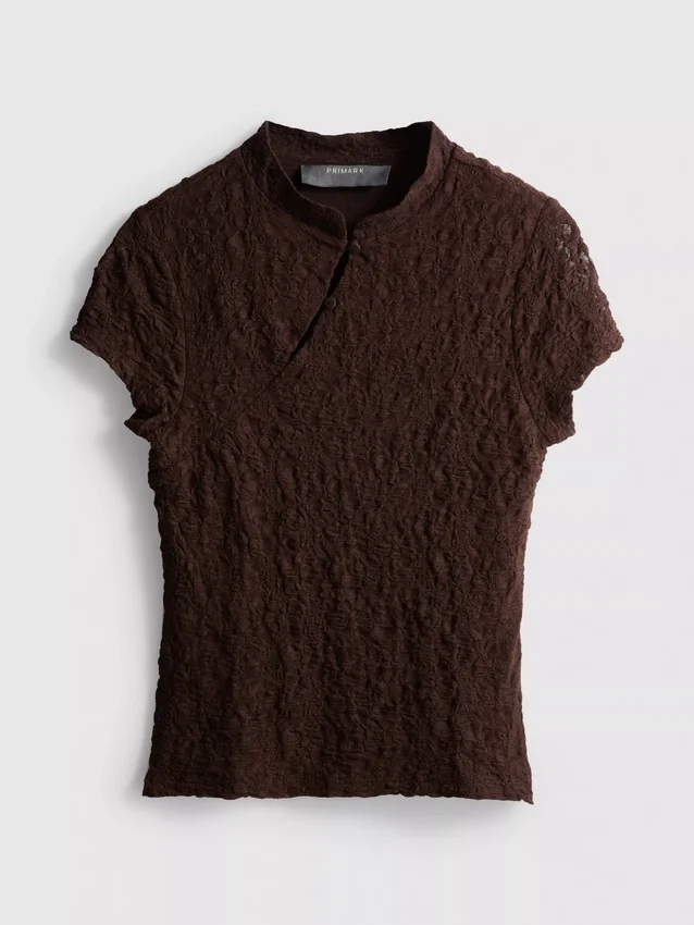 Textured high collar top