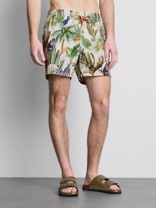 Textured jungle swim shorts