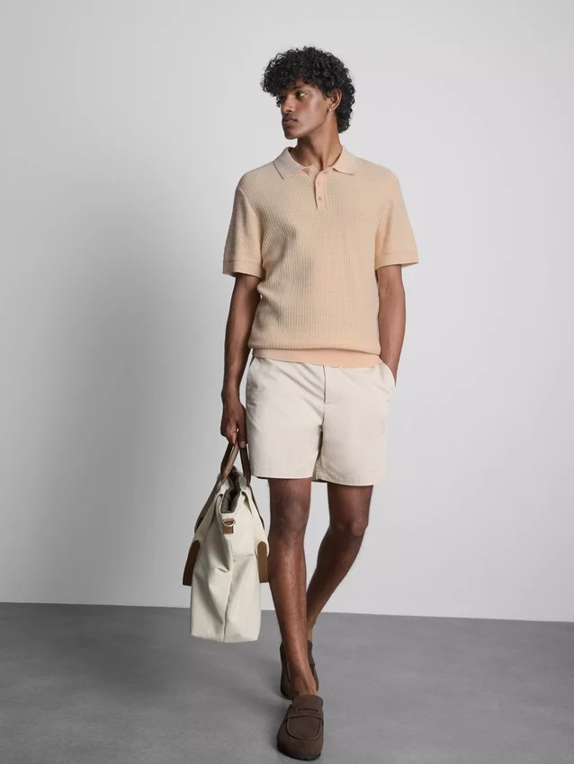 Textured knitted polo shirt