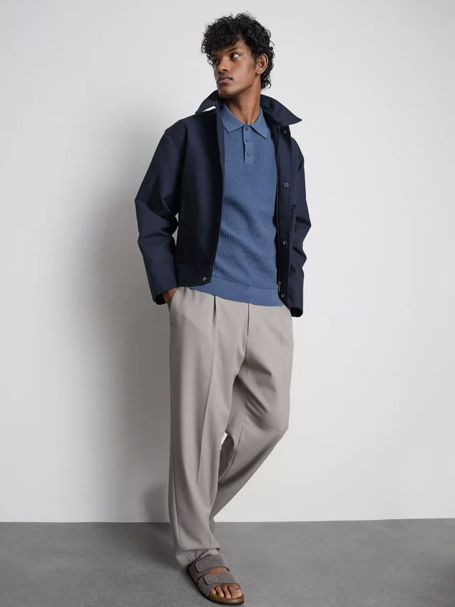 Textured knitted polo shirt