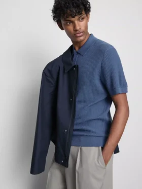 Textured knitted polo shirt