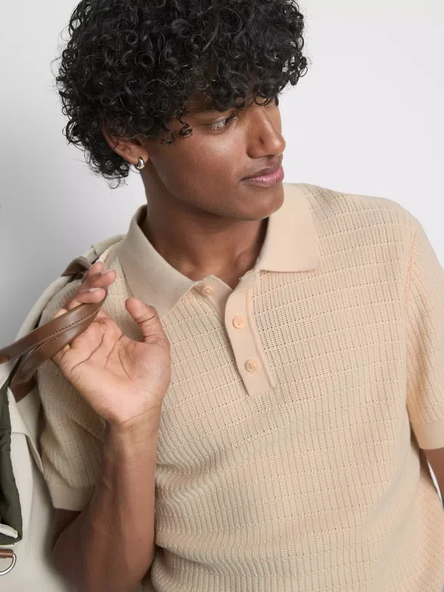 Textured knitted polo shirt