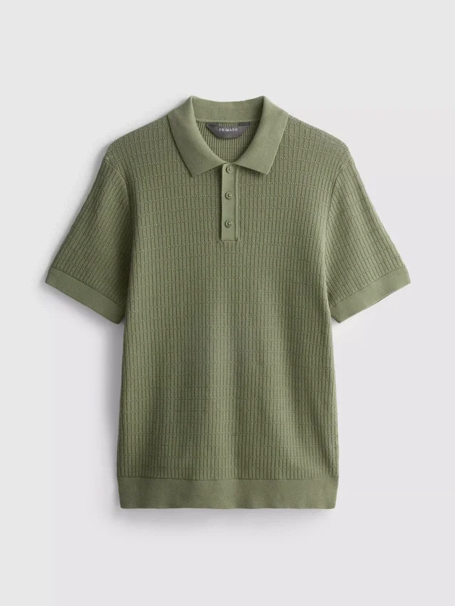 Textured knitted polo shirt