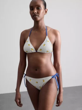 Textured lemon side-tie bikini bottoms