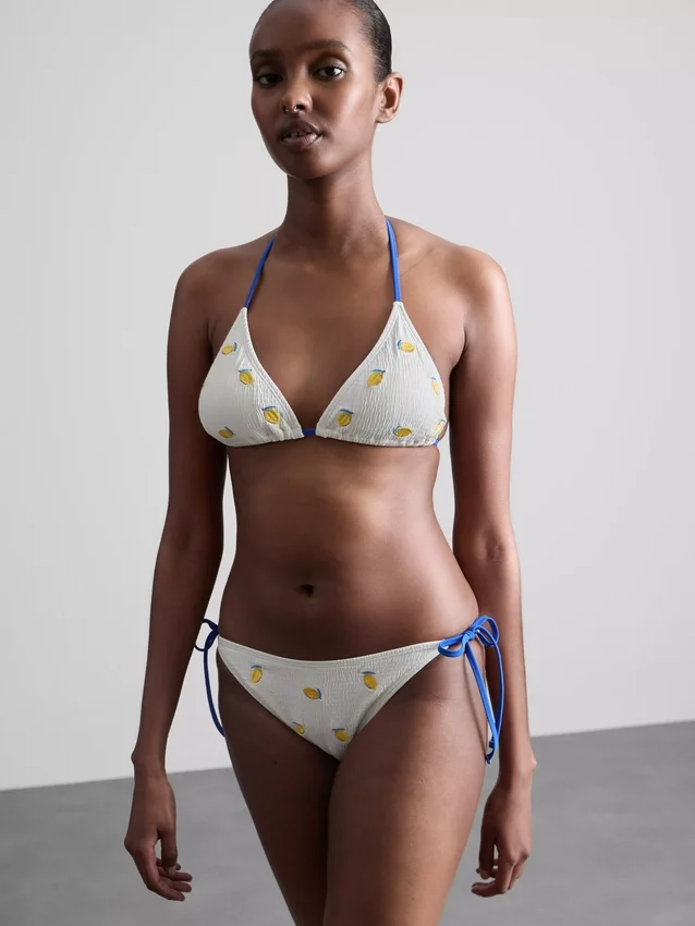 Textured lemon side-tie bikini bottoms