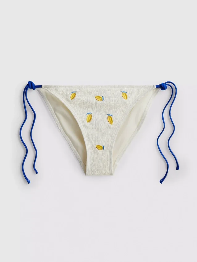 Textured lemon side-tie bikini bottoms