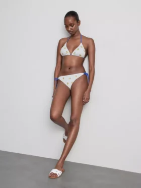 Textured lemon triangle bikini top