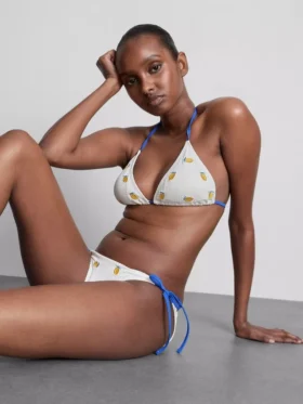 Textured lemon triangle bikini top