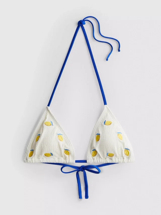 Textured lemon triangle bikini top
