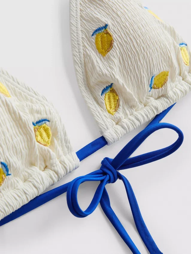 Textured lemon triangle bikini top