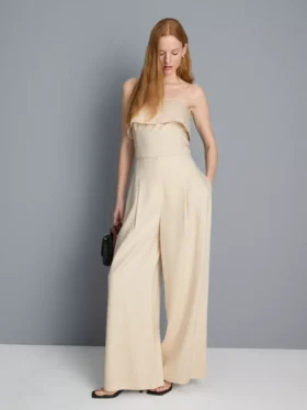 Textured pleated wide leg pants
