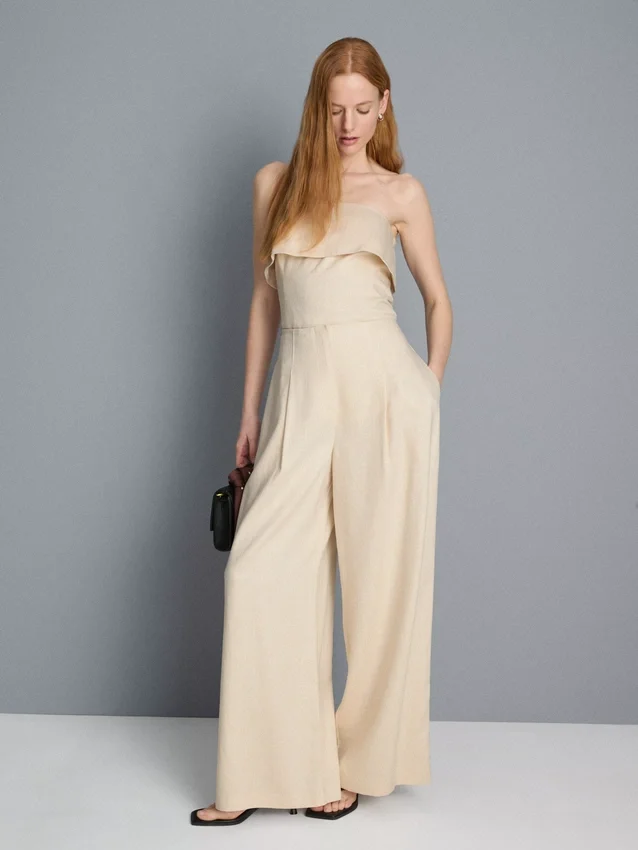 Textured pleated wide leg pants