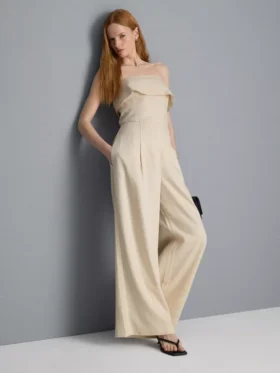 Textured pleated wide leg pants