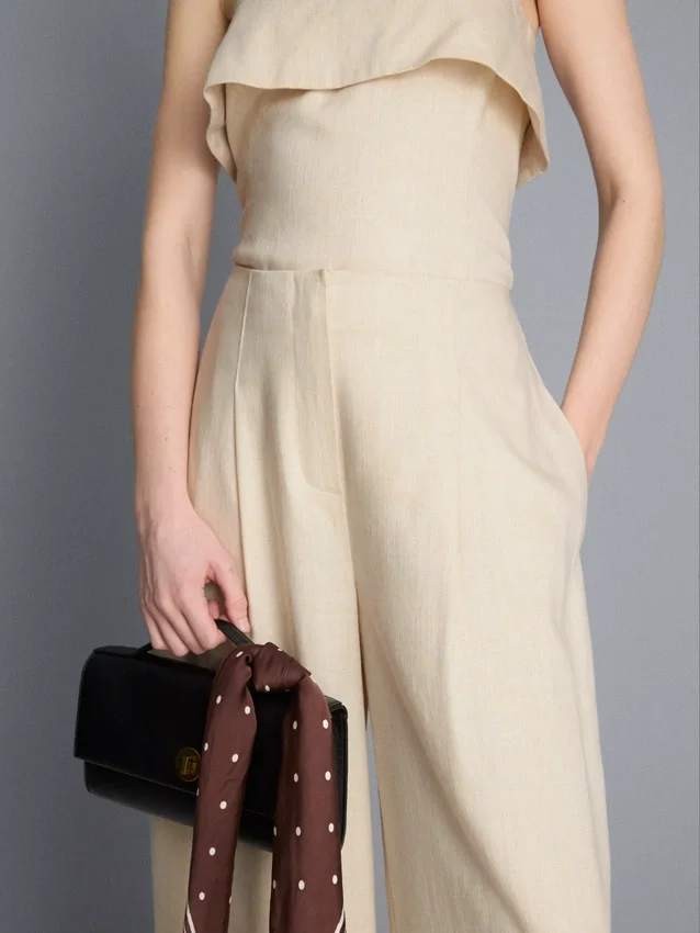 Textured pleated wide leg pants