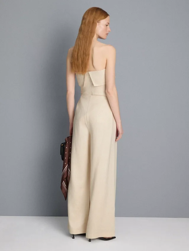 Textured pleated wide leg pants