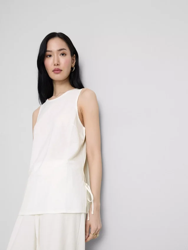 Textured side-tie tank top