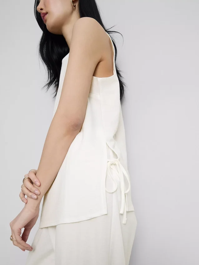 Textured side-tie tank top