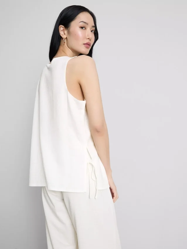 Textured side-tie tank top