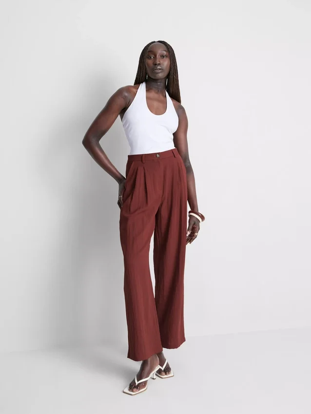 Textured slouchy mid-rise pants