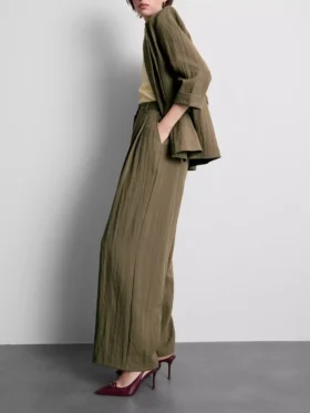 Textured slouchy mid-rise pants
