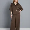 Textured straight-leg satin pants