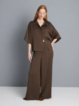 Textured straight-leg satin pants