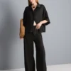 Textured straight-leg satin pants