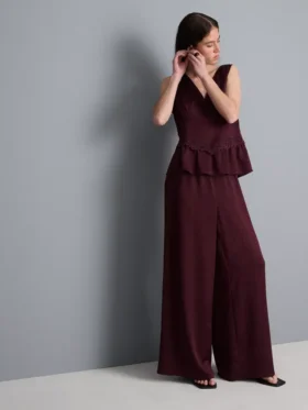 Textured straight-leg satin pants