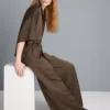 Textured straight-leg satin pants