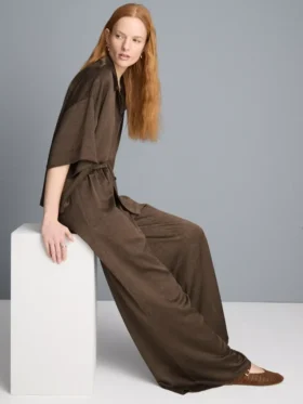 Textured straight-leg satin pants
