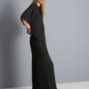 Textured straight-leg satin pants