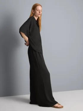 Textured straight-leg satin pants