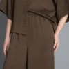 Textured straight-leg satin pants