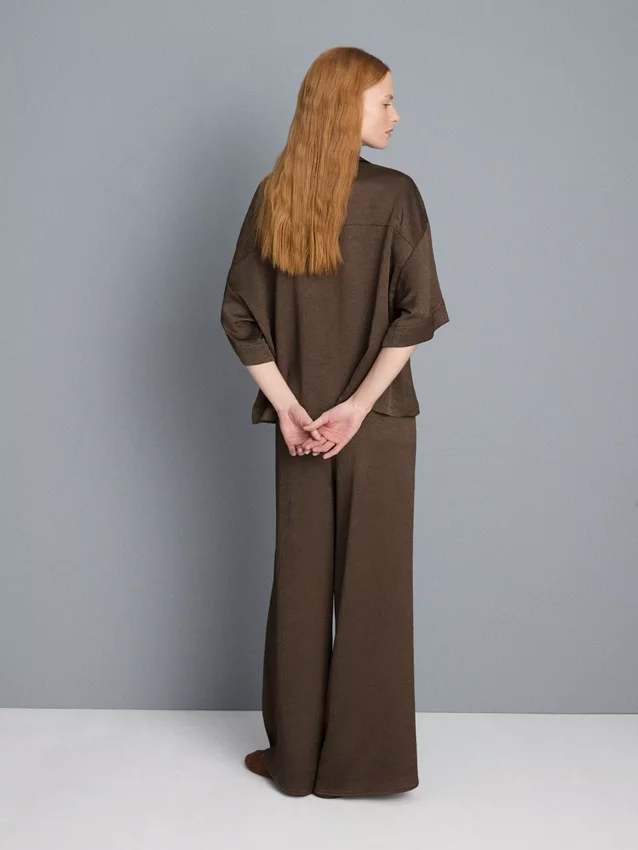 Textured straight-leg satin pants