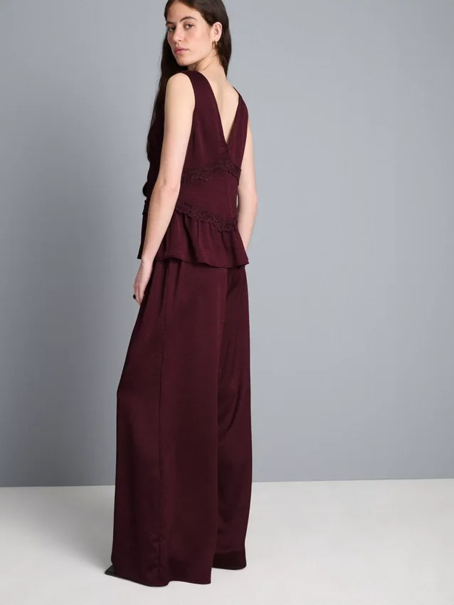 Textured straight-leg satin pants