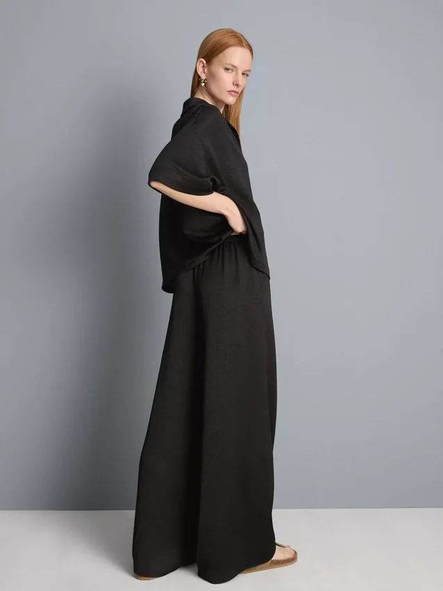 Textured straight-leg satin pants