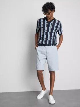 Textured stripe knit polo shirt