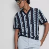 Textured stripe knit polo shirt