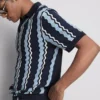 Textured stripe knit polo shirt